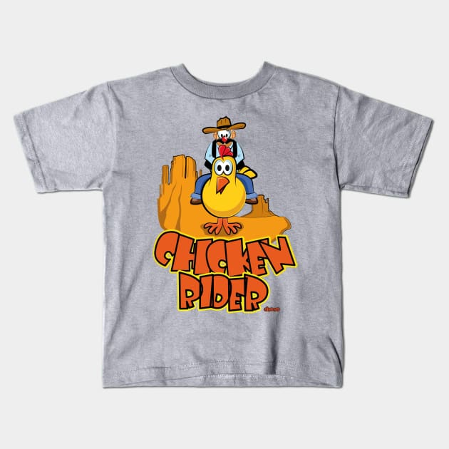 Chicken Rider Kids T-Shirt by eltronco